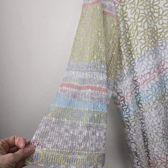 Ali Miles Floral Burnout Mesh Tunic Top Aqua Pastels Flowy Relaxed Layered 2X - Picture 11 of 13